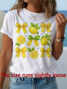 Designed For Modern, Stylish, And Comfortable Women. Women's Lemon Print Boho Top - Breathable, Medium-Stretch Blouse With Short Sleeves And A Round Neck - Versatile Top Suitable For Beach Vacations, Casual Wear, And Spring, Summer, And Fall Outfits. Machine Washable, Boho Style, And Makes A Great Gift. Made With Premium Soft And Breathable Fabric, Designed For All-Day Comfort And Versatile Everyday Wear, Perfect For Casual Outings. - 白色 - 查看 1