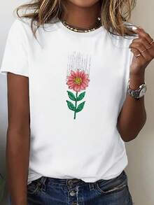 Una camiseta floral para mujer para el verano, con un ajuste cómodo y un diseño atractivo, perfecta como regalo para la temporada - Camiseta unisex de algodón suelto de manga corta y cuello redondo, estilo vintage urbano. - Blanco - Ver 7
