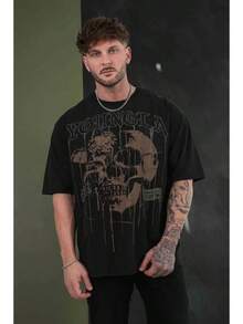 Unisex YLA 240GSM Cotton Tee, Oversized Loose Fit Round Neck Short Sleeve Gym Workout Daily Wear ,YOUNG T-Shirt - ĐẦU LÂU ĐEN - Xem 3