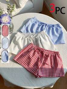 Set de 3 pantalones cortos sueltos y casuales con cintura de atar para mujer - Multicolor 12 - Ver 10