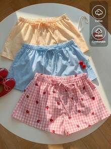 3 pantalones cortos sueltos y casuales con cintura de atar para mujer - Multicolor 11 - Ver 1