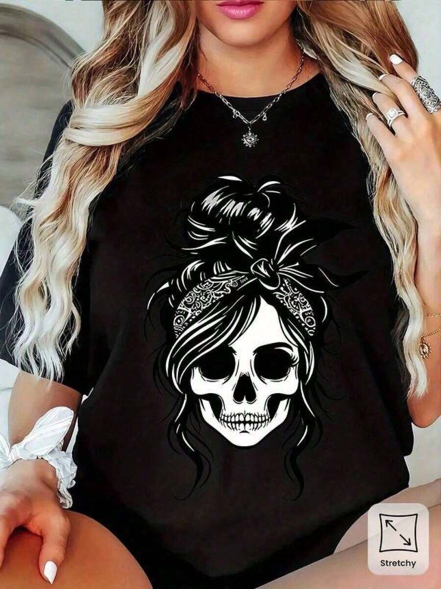 Camisetas de estilo moderno, casual y cómodo para mujer, con estampados llamativos, son adecuadas para mujeres y son perfectas para salidas informales y ocasiones especiales, perteneciendo a la categoría de ropa moderna y popular.Camisetas de mujer, blusas, tops de mujer, ropa de mujer, ropa casual de mujer - Negro - Ver 1