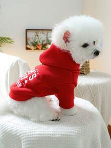 1pc Pet Clothes, Dog/Cat Apparel, Cute Outfit For Small Dogs, Comfortable Hoodie Series, Suitable For Spring/Autumn - Red - View 3