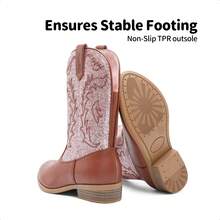 Cowgirl Cowboy Western Boots Girls Mid Calf Riding Shoes Little Kid/Big Kid - 粉紅色/棕色 - 查看 8