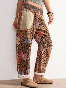BohoFeels Pantalones sueltos de mujer con estampado de leopardo casual, adecuados para vacaciones - Multicolor - Ver 7