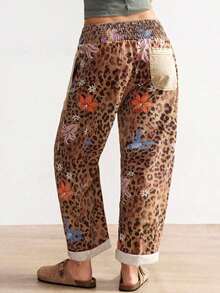BohoFeels Pantalones sueltos de mujer con estampado de leopardo casual, adecuados para vacaciones - Multicolor - Ver 8