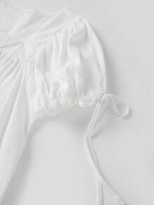 Women's Sheer Square Neck Puff Sleeve Lace Trim Blouse, Lightweight Polyester Babydoll Top, Cute Summer Vacation Going Out Shirt - 白色 - 查看 5
