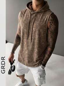 GRDR Men's Summer Hooded Washed Solid Color Tank Top, Casual Sports Style, Suitable For Summer Sports Outfit, Fashion Minimalist - Brown - View 3