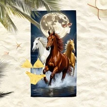 1条奔马图案沙滩巾，超柔软超细纤维特大号沙滩毯，超强吸水浴巾，适合旅行、游泳池、潜水、冲浪、瑜伽、露营等场合，多种尺寸可选，沙滩、泳池、旅行、露营、瑜伽必备用品 - 駿馬 - 查看 5