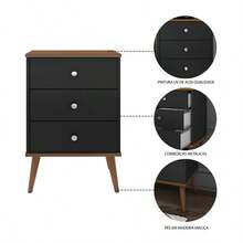 House Furniture Stores Mix Retro Bedside Table With 3 Drawers - 黑色 - 查看 2