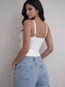 Women's Sexy Structured Lace Cropped Corset With Adjustable Straps And Reinforced Boning, Elegant Shaping Top, Fashion Party Night Outfit, Women's Tank Top - 白色 - 查看 2