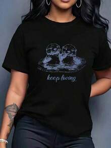 Camiseta Casual Mujer - Algodón 100% Suave, Estampado Moderno, Ideal para Todo Momento  Liso    Casual    Ninguno    Diario - Negro - Ver 1