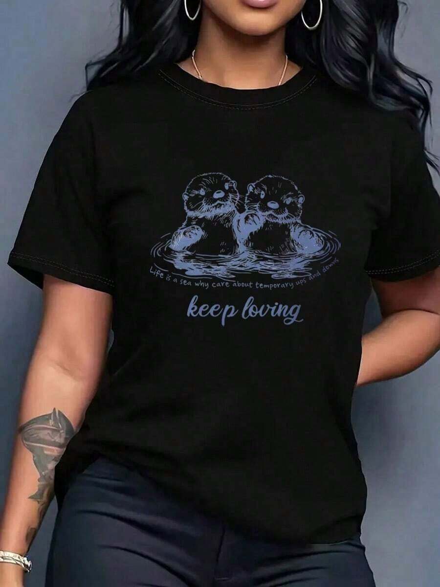 Camiseta Casual Mujer - Algodón 100% Suave, Estampado Moderno, Ideal para Todo Momento  Liso    Casual    Ninguno    Diario - Negro - Ver 1