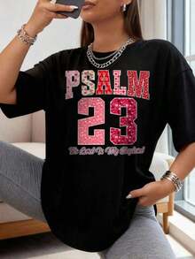 1 pieza de camiseta de estilo oversize para mujer, con el texto del Salmo 23 "El Señor es mi pastor", camiseta con escritura clásica para quienes buscan comodidad, perfecta para el uso diario y servicios religiosos, camiseta oversize para mujer, ideal para fiestas navideñas o como regalo, suave y cómoda, 180g 100% algodón, todos los diseños están impresos. Unisexo. - Negro - Estilo 1 - Ver 11