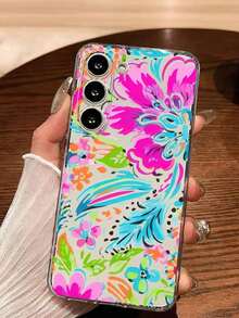 1 Piece Fashionable Blue Flower Design Soft Phone Case, Compatible With IPhone, Honor, , Galaxy A04e/12/A13/A14/A34/A50/A52/A53/A54/S21/S22/S23/S24/S25/S25Ultra, 6A/7A/8A, 12T/13T, Waterproof, Shockproof, Dropproof, Scratch-Resistant, International Version, Not The Domestic Version - 無色 - 查看 4