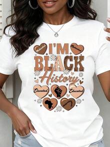 Camiseta de Cuello Redondo para Mujer con Estampado "I M Motivated Elevated Educated", Manga Corta para Uso Casual y Celebración del Legado - Blanco - Ver 1