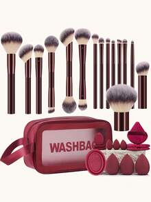 29PCS Makeup Tools Set Including:15PCS Makeup Brush Set+1pc Multi-Functional Zipper Toiletry And Cosmetic Bag Waterproof+3PCS Triangle Powder Puffs+3PCS Triangle Powder Puffs+6PCS Makeup Sponges+1pc Makeup Brush Cleaning Tools - Multicolor - View 10