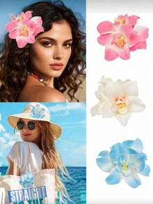 6er/1er Pack Damen Strand Blumen Haarspangen, Weiß, Rosa, Gelb, Rot, Blau Batik Kunstblumen Barrettes, elegante minimalistische vielseitige Accessoires für Alltag, Lässig, Party, Strand, geeignet für Frisuren wie Pferdeschwanz, Dutt, Gesichtwaschen, Make-up, Haarklammern, Clips für Haare - Verschiedenfarbig - Übersicht 15