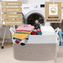 Inwagui Large Blanket Basket Soft Foldable Toy Storage Box Rectangular Woven Rope Storage Basket With Handle, Suitable For Laundry, Clothes, Books, Towels, Home Decor Nursery Bedroom Bathroom Shelf Organizer - Multicolor - View 7