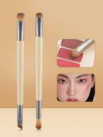 2pcs Eye Makeup Brush Set, Suitable For Liquid, Cream And Powder Eyeshadow And Eyeliner Application, Double-Sided Design, Synthetic Bristles, No Animal Ingredients, Main Color Scheme - 2pcs Set