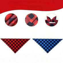 Cute Pet Dog Bandana, Saliva Bib, Triangle Scarf, Allows Dogs To Be Happy, Suitable For Pets At Home, Plaid Dog Scarf, Reversible Checkered Bib Scarf, Washable Christmas Dog Scarf, Accessories For Boys And Girls, Birthday Gift, Green/Black/Blue/Red Square Dog Bib, Reversible Scarf, Adjustable, Suitable For Small To Large Dogs And Cats (Checkered Size Random) - Multicolor - View 6