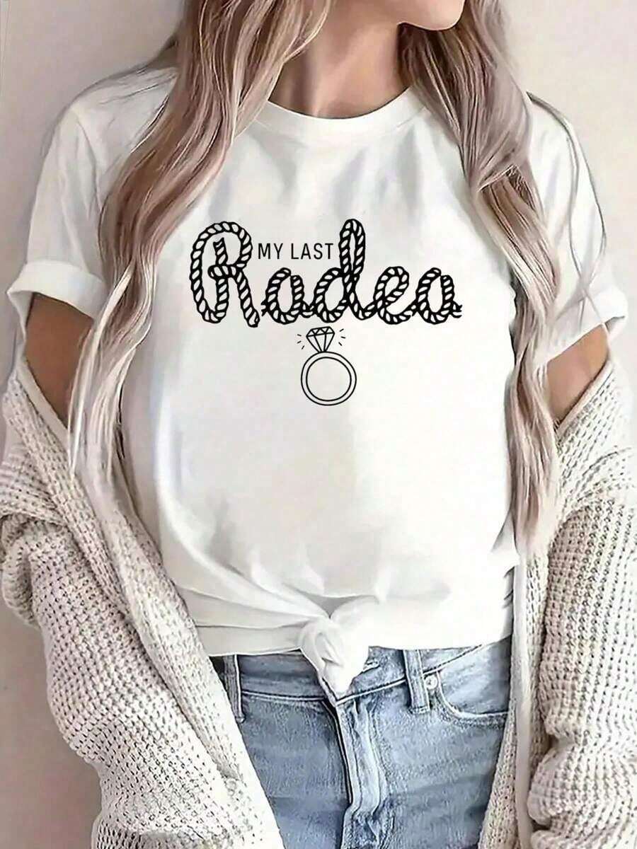 Camiseta Casual de Algodón 100% para Despedida de Soltera con Estampado 'My Last Rodeo Let's Get Rowdy', Cuello Redondo, Ropa de Mujer para Verano - Blanco - Ver 1