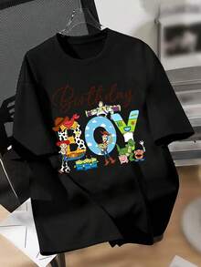 Disney Toy Story You've Got A Friend Themed T-Shirt, Toy Story Character Group Cartoon Print, Double Print Design, Men's Summer Short-Sleeved Shirt, High-Quality 100% Cotton Short-Sleeved T-Shirt, Relaxed, Breathable Summer Casual Short-Sleeved Shirt, Universal For Men And Women, Disneyland Travel Wear, Couples' Wear, Everyday Wear, Street Style, Vacation, Campus, Toy Story Fashion - màu đen - Xem 2