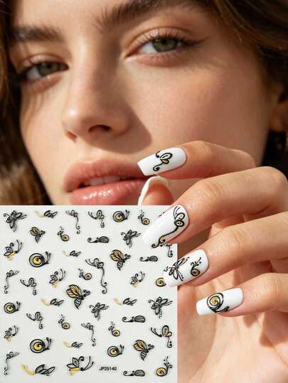 1 pièce Autocollant pour ongles en feuille d'or et noir avec motif d'abeille en relief 3D, style artistique de niche, convient pour le printemps/été, les vacances, les fêtes de musique, la décoration d'ongles quotidienne