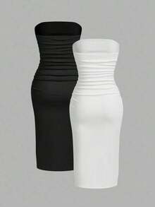 Vestido sin tirantes de mujer con tejido de punto colorido - Multicolor - Ver 9