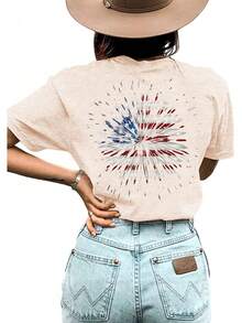 Camiseta Anbech80sRodeo para Mujer, Manga Corta, Clásica, Retro, Casual - Albaricoque - Ver 2