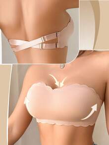 Comfortable Strapless Women's Bra, Wireless Backless Design Thin Sports Bralette - Apricot - View 3