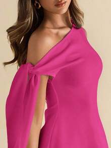 Falda asimétrica elegante de línea A con volantes en el bajo y detalle de lazo en el hombro en diseño ajustado negro para mujer - Rosa - Ver 6