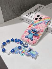 Disney Has Authorized, Phone Case - Chain Set, The Stitch Lilo & Stitch 3D Phone Case Plus A Silicone 3D Stitch Bracelet With Metallic Ring Removable Bracelet, Stitch And Angel Pattern, Compatible With Iphone17/16/15/14/13/12/11/XS/XR/X Plus Pro Max, A Stylish Cartoon Phone Case, The Perfect Gift Choice, Phone Protection, Durable Phone Cover, Great Gift For Friends And Family. - 白色 - 查看 5