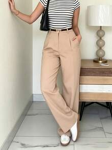 Quần tây ống rộng thoải mái, quần dài đa năng có túi. - Màu be - Xem 4