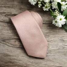 Men's Striped Tie In A Solid Color With A Quality Texture, Essential For Weddings, Business, And Formal Occasions. - rosa empolvado - Ver 3