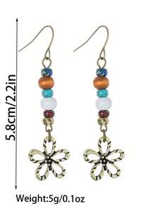 1 Pair Summer Bohemian Style Hollow Flower Pendant Picasso Bead Beaded Earrings, Suitable For Daily Commute And Vacation Wear - Multicolor - View 6