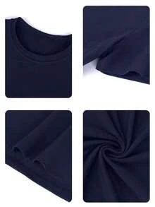New Women's Summer T-Shirt, Minimalist, With Letter Print And Sunset Maple Leaves, Round Neck, Short Sleeve, Dark Gray Color, Modern And Versatile, Suitable For Casual Daily Wear And Vacation - 海軍 - 查看 4