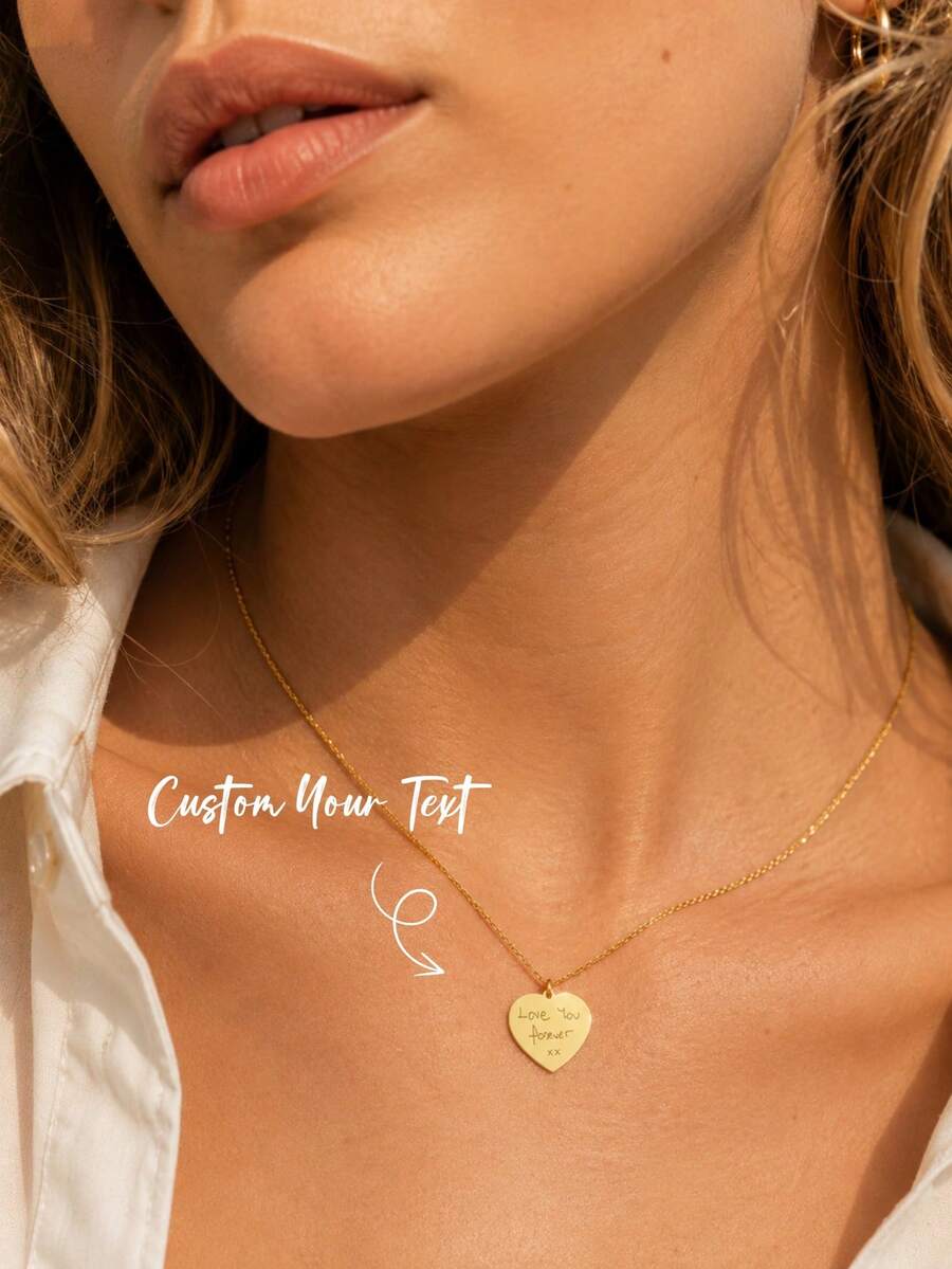 Dây chuyền mặt dây chuyền hình trái tim mạ vàng 18K khắc chữ thủ công, món quà ý nghĩa dành tặng người yêu, bạn gái, nhân dịp tốt nghiệp, sinh nhật, hoặc mẹ. - Vàng - Xem 1