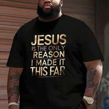 Men's Plus-Size Christian-Themed T-Shirt: Breathable, Moisture-Wicking Fabric; Eye-Catching Gold Print Depicting Jesus; Soft, Lightweight, 180gsm Cotton Short-Sleeve Crew Neck Athletic T-Shirt With An Inspirational Design And Casual Style. Perfect As A Thoughtful Gift For Family; Available In Plus Sizes. - 黑色 - 查看 7
