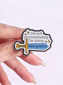 1pc "I'm Doing SIDE-QUESTS" Enamel Brooch, Creative Sword Game Text Badge, Fashion Accessory, Unisex Design, Gift For Friends - Multicolor - View 7