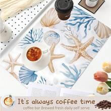 1 buah Alas Kopi Motif Bintang Laut Biru & Putih, Alas Kompor, Alas Pengering, Alas Pengering Silikon untuk Mesin Kopi, Alas Pengering Karet, Alas Pengering Piring Super Menyerap dan Tahan Aus, Untuk Meja Dapur, Restoran, Dapur, Dekorasi Meja Teras, Perlengkapan Dapur Rumah Tangga, Alas Dekoratif Meja Dapur - MultiWarna - View 8