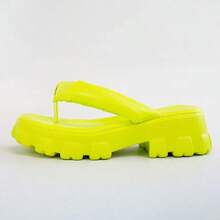 RASOLLI Women's Neon Lime Green Chunky Platform Thong Flip Flops – Y2K Thick Sole Lug Sandals Beach Slides - 綠色 - 查看 4