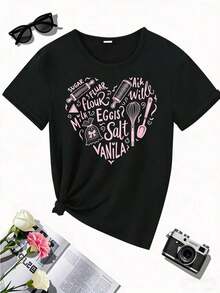 Camiseta de Mujer con Estampado Gráfico, Algodón Ligero, Verano, a la Moda, Y2K, Elementos Dulces de Cocina, Camiseta de Manga Corta para Mujer - Con un Patrón Dibujado a Mano, Lavable a Máquina, Fácil de Usar, Estilo Casual Deportivo, Cuello Redondo, Hecha de, Adecuada para Todas las Temporadas, Disponible en Múltiples Colores y Tallas, Camiseta Oversize para Mujer con Estampado 100% Algodón Puro - Blanco - Ver 5