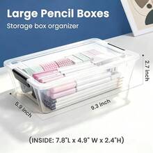 6 Pack Pencil Boxes, New Extra Large Pencil Case, Plastic Crayon Pen Box, Clear Marker Organizer Craft Storage, Plastic Containers With Lids, Stackable Art Storage Box For School Supplies - Default - View 4