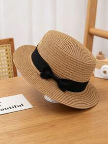 1pc Bohemian French Style Raffia Bow Straw Hat, Women's Summer Beach Sun Protection Panama Hat For Vacation And Travel - Multicolor - View 8