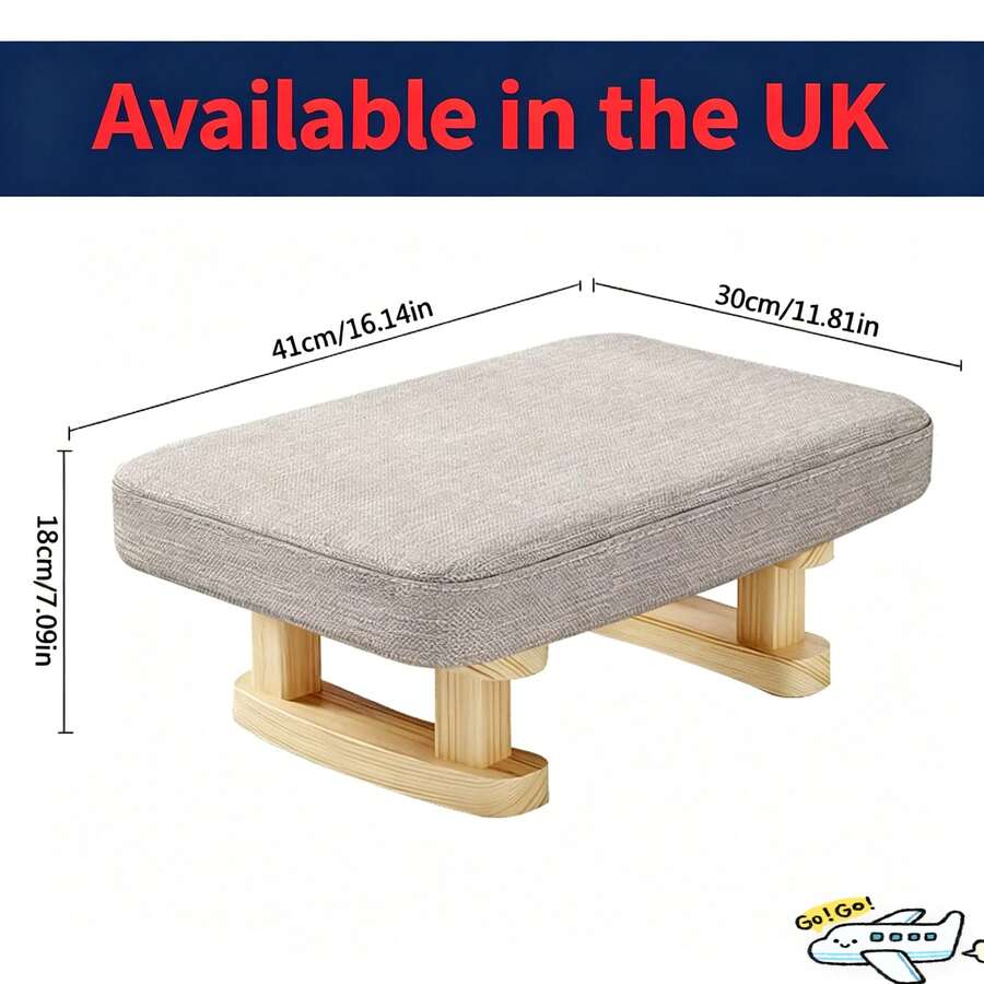 Small Wood Footstool Footrest Pouffe Foot Stool Padded Ottoman SeatBench - Beis - Ver 1