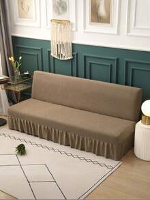 Solid Color Sofa Bed Cover, Polyester Elastic Full Wrap Sofa Slipcover, Suitable For Armless Sofa, Minimalist & Fashionable, Applicable For All Seasons - Camel - View 10