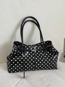 Bolso de hombro de gran capacidad con estampado de lunares, estilo coreano 2026, bolso de mano casual y de viaje, versátil para el uso diario - Negro - Ver 7