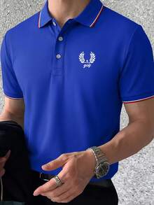 1 pièce Polo à manches courtes imprimé motif exquis pour homme, style business décontracté, grande taille pour homme, tissu confortable, convient pour le golf ou le tennis, les voyages en plein air, les loisirs à la maison, cadeau pour homme - Bleu azur - Voir 1