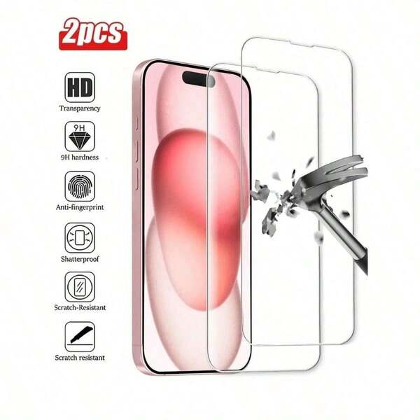 Bộ 2 miếng dán màn hình độ cứng 9H tương thích với iPhone 17/16/15/14/13/12/11/8/7/6/XR/XS Max Pro Max Plus Mini, chống trầy xước, chống vỡ, chống rơi, phụ kiện điện thoại thiết yếu, chống nước, chống sốc, chống trầy xước, chống bám vân tay, bảo vệ màn hình cho sử dụng hàng ngày, văn phòng, nhà.